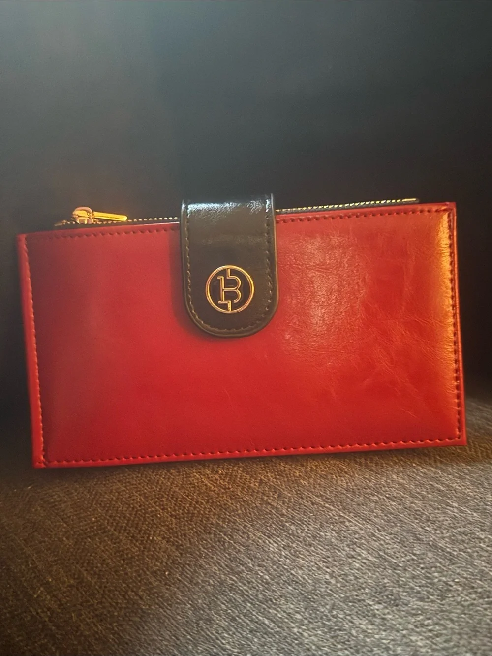 New Bostanten Red Leather Women's Wallet with Black Snap - Branded B Logo